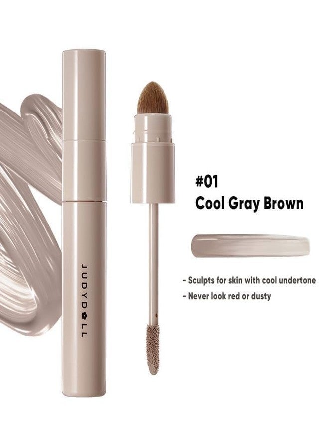 JUDYDOLL Liquid Contour & Highlighter，Face Sculpting Liquid Highlighter & Contour With Brush, Anti-Smudge & Brightening, Long-Lasting(01 Cool Gray Brown) - Image 2